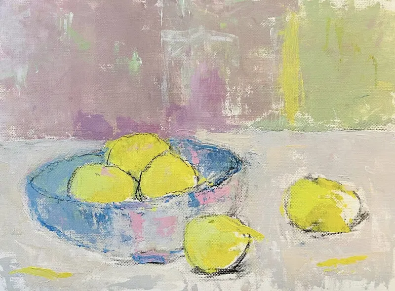 Akrylmålning Yellow tangerines av Lena Larsson