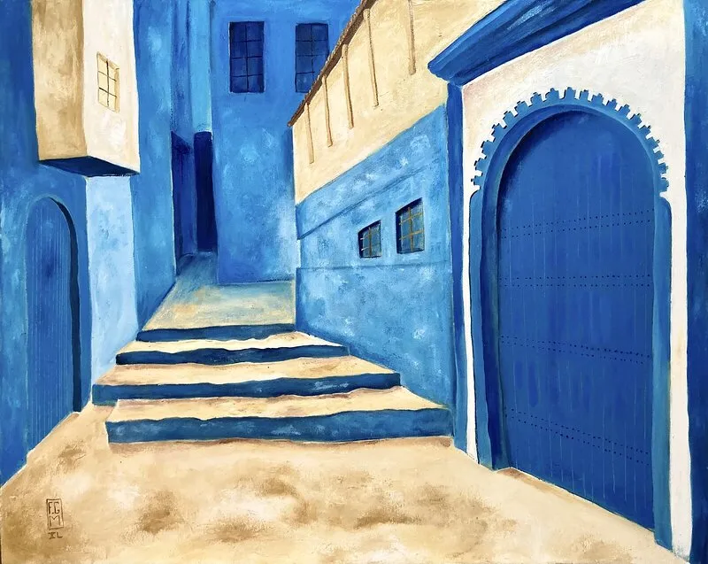 Oljemålning Chechaouen av Franck Gilles Miciol