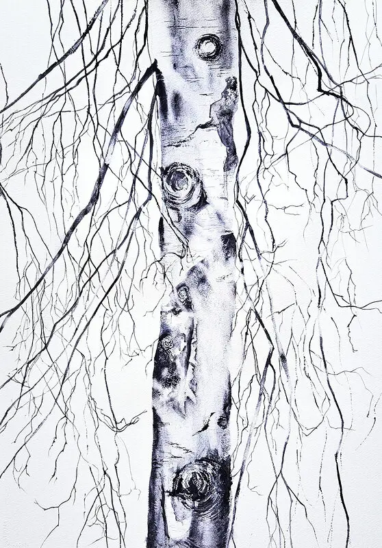 Akvarell Träd i lunar violett av Solveig Parviainen