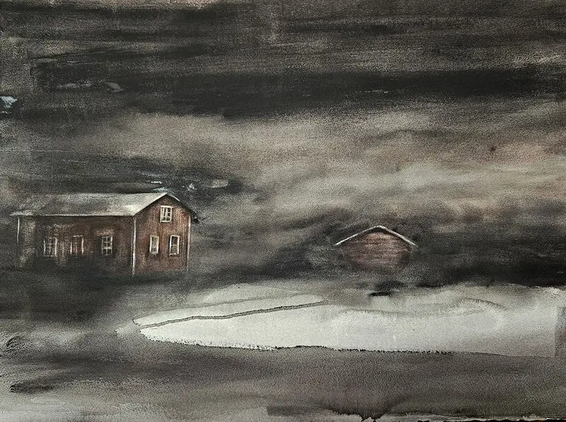 Akvarell Grå natt av Solveig Parviainen