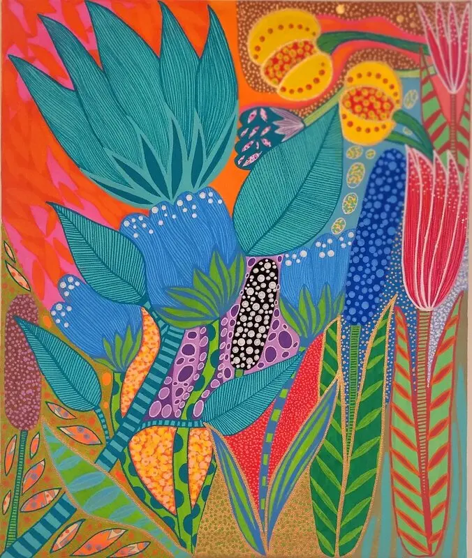 Akrylmålning Fantasy flower av Ingela Juhlin