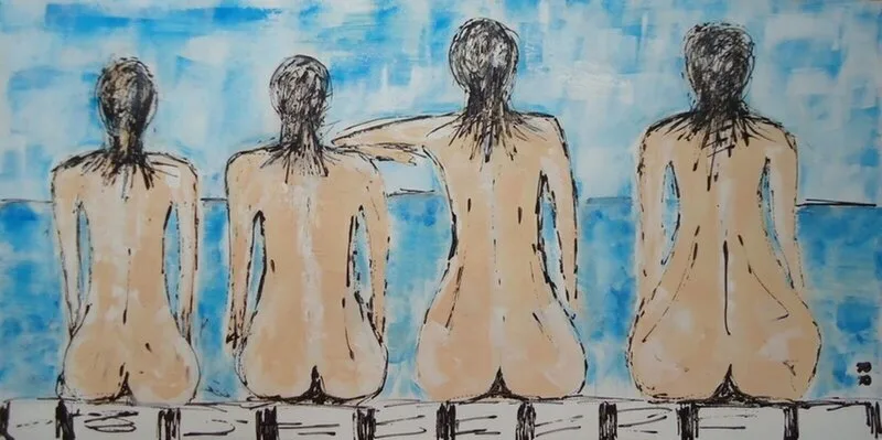 Akrylmålning Four in a row av Roland Rongen