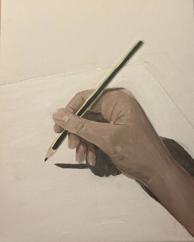 Akrylmålning Working hand av Emma B. Efverlund