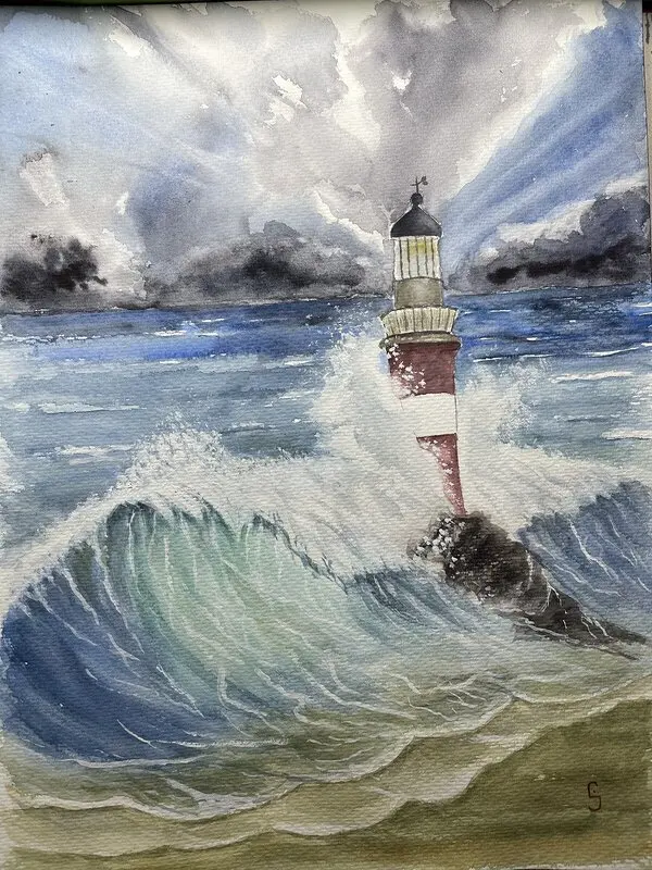 Akvarell Vågen av Liliane Jonson