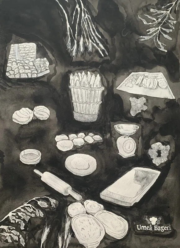 Akvarell Umeå Bageri av Marc Blomqvist