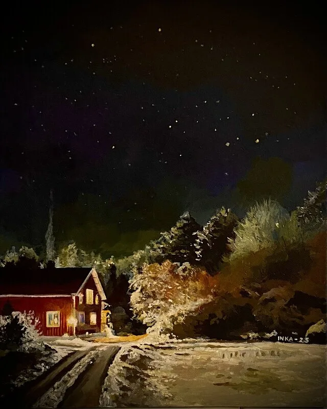 Akrylmålning Huset nästgård av Inka Lindgren