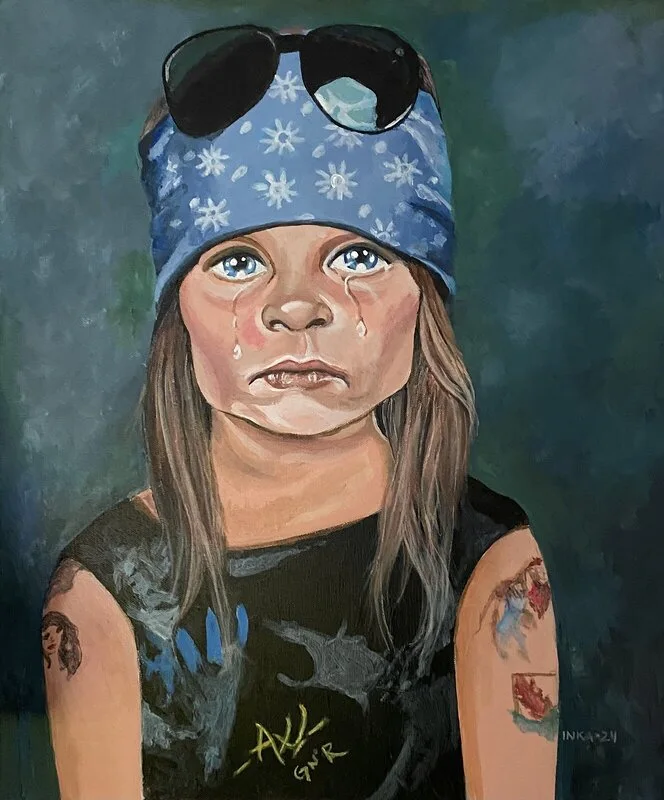 Akrylmålning ’Gråtande barn’ - VIP, Axl Rose av Inka Lindgren