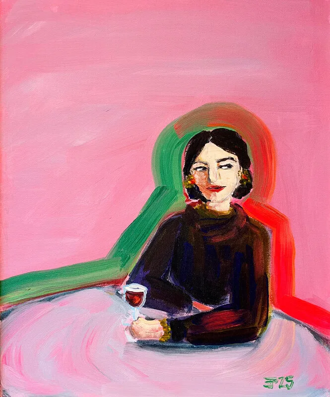 Akrylmålning Glass of wine av Elisa Pålsson