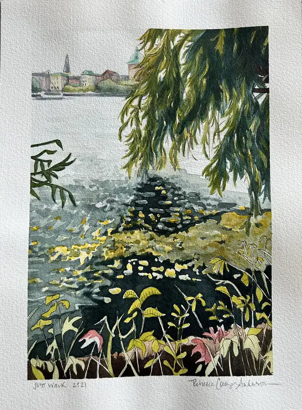 Akvarell Just Walk av Rebecca Cary