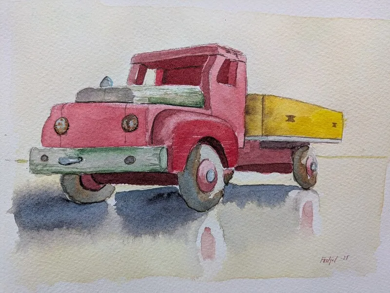 Akvarell Leksakslastbil av Fritjof Karlsson