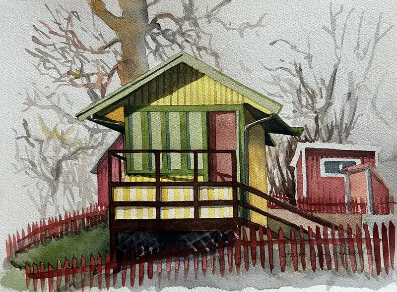 Akvarell Yellow Stripes Södra Tantolunden av Rebecca Cary