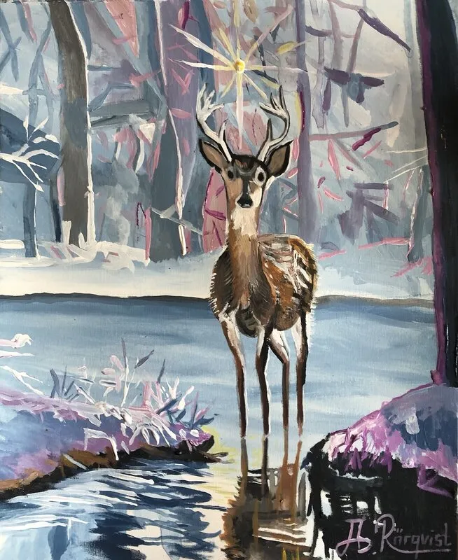Akrylmålning Rådjur i skogen av Andreas Douglas Rörqvist