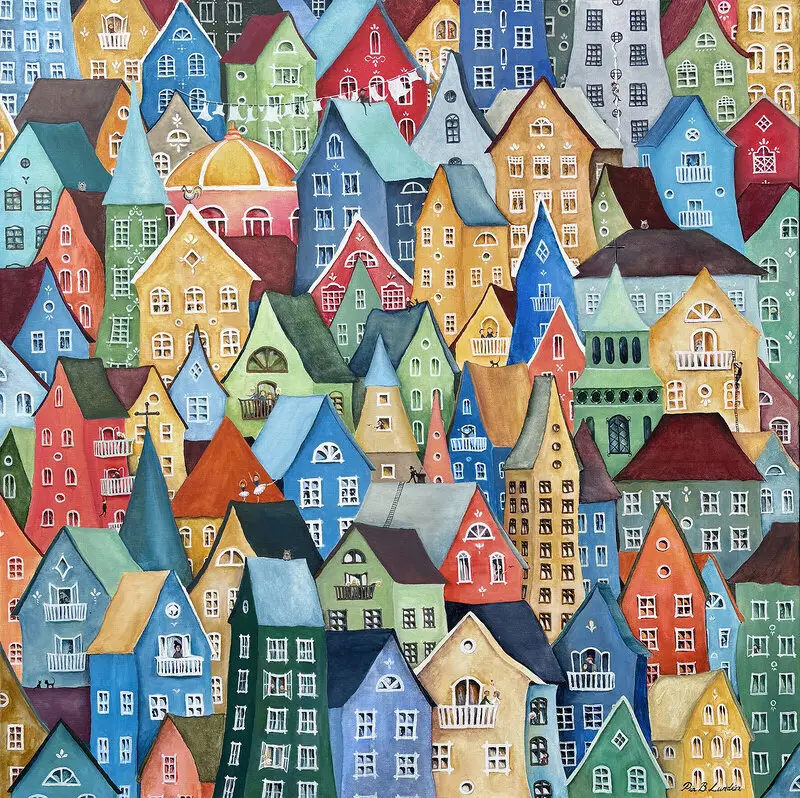 Akrylmålning En galen tupp av Pia Bergvall Lundén