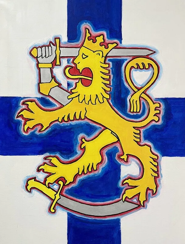 Akrylmålning Finska lejon av Kim Palonto