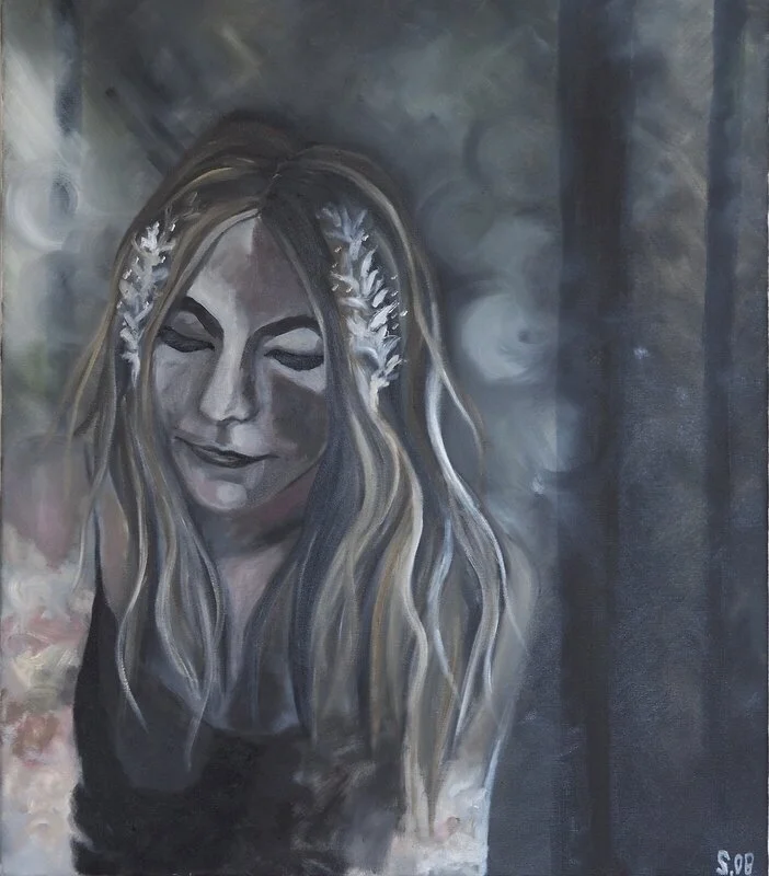 Oljemålning Wood anemone av Sandra Olander Björkqvist