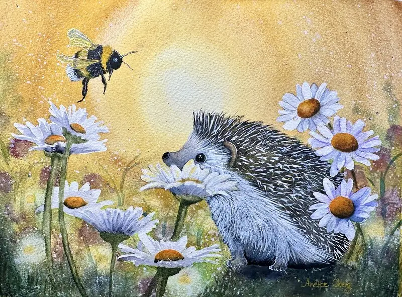 Akvarell Kan det vara en ny kompis? av Anette Öberg