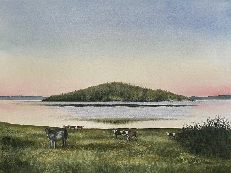 Akvarell Kor i skymningen av Jeanette Malmberg