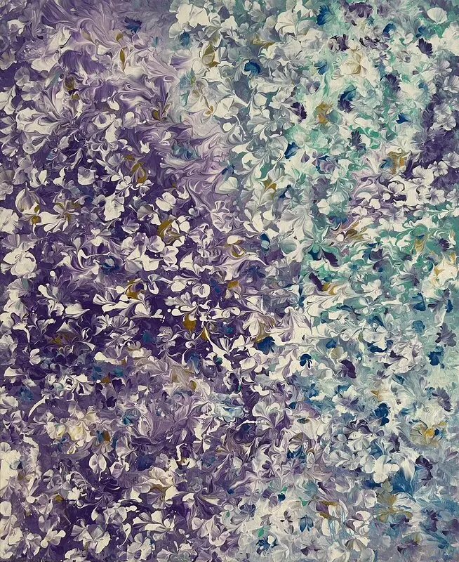 Akrylmålning Blomsterdrömmar Lila/ Grönblå 1g av Malin Sjöholm