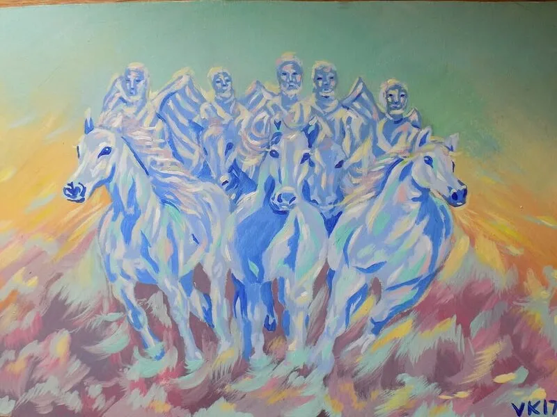 Akrylmålning The Horses of the Apocalypse av Victoria Karlsson