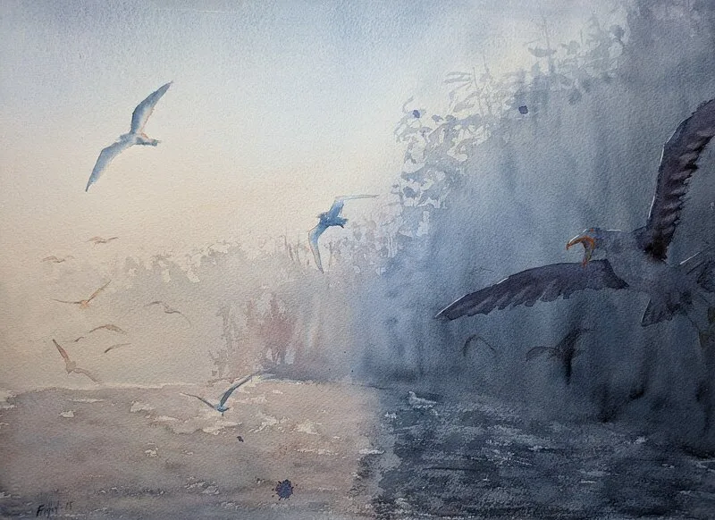 Akvarell Dimma i viken av Fritjof Karlsson