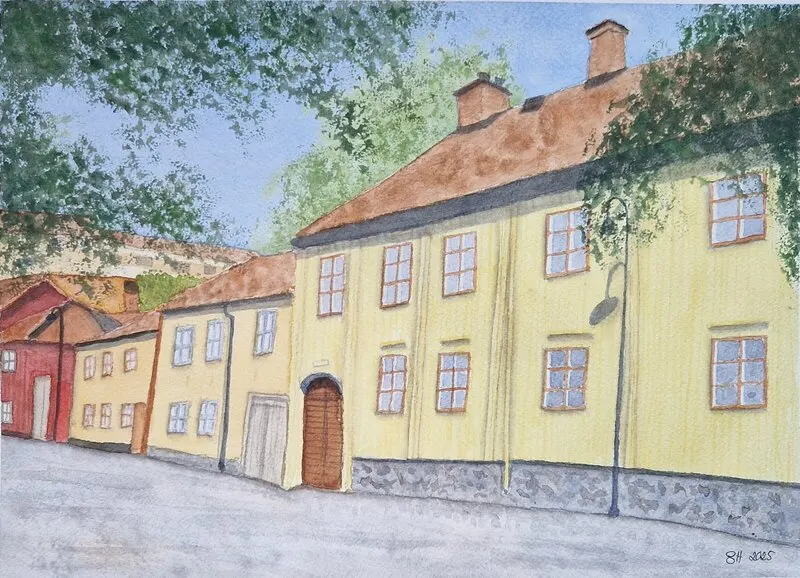 Akvarell Nytorget, Södermalm av Susanne Hagemark