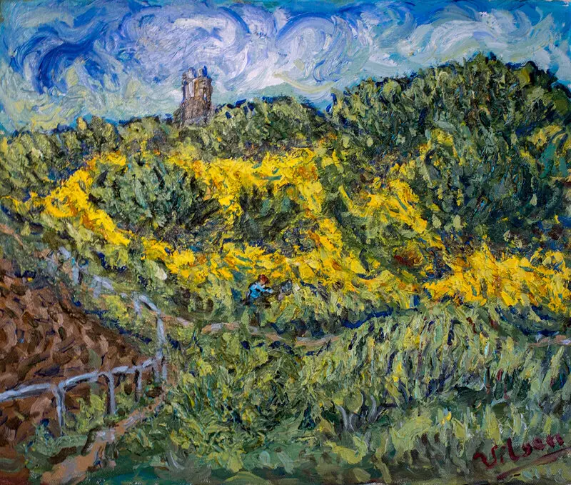 Akrylmålning Hökarängstoppen som Van Gogh-pastisch av Jonas Hansson