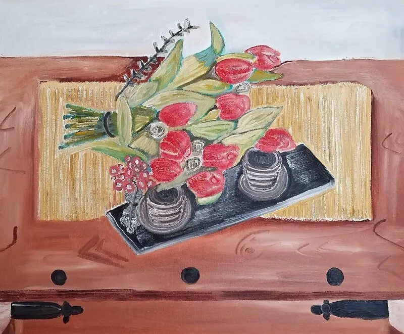 Oljemålning Tea Ceremony av Claireslounge