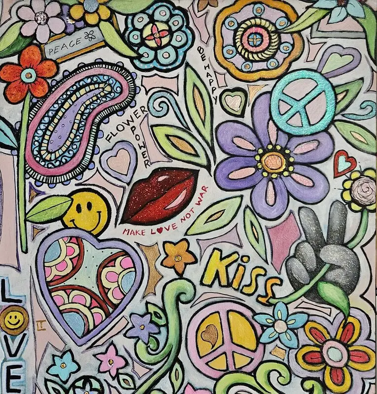 Akrylmålning Love & peaca av Tove Landberg
