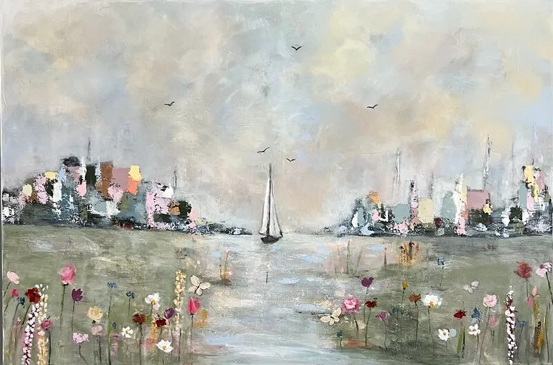 Akrylmålning När dimman lättar av Madeleine Santiago Elofsson