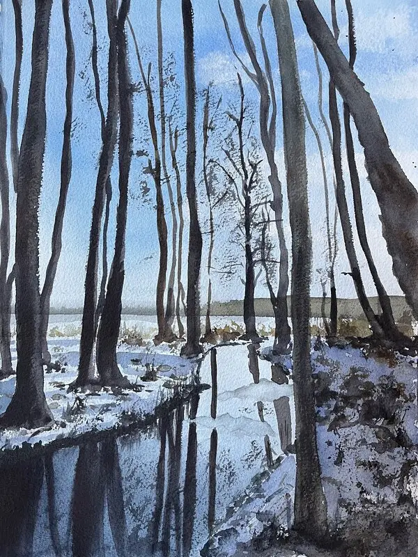 Akvarell Hägernäs strand av Marika Sandin