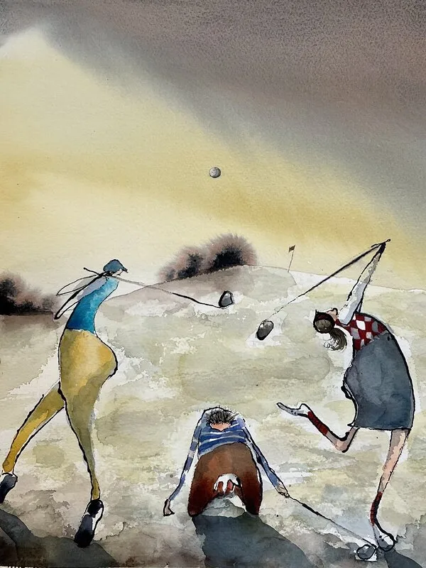 Akvarell Golfrundan av Katarina Sakrisson