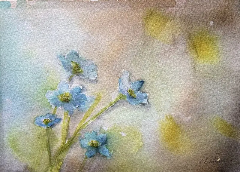 Akvarell Blyga vårtecken av Karolina Lohiniva