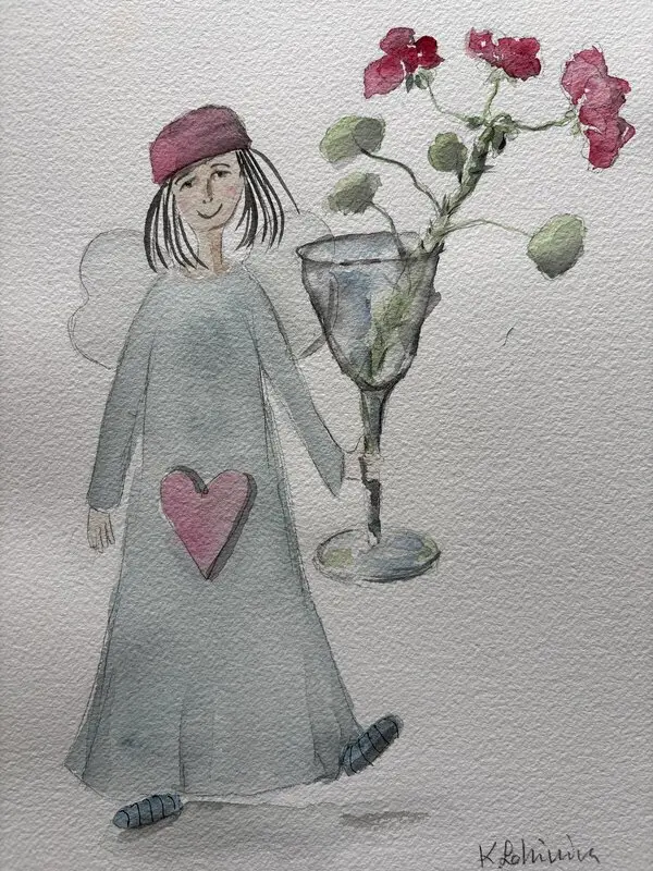 Akvarell Pelargonernas skyddsängel. av Karolina Lohiniva