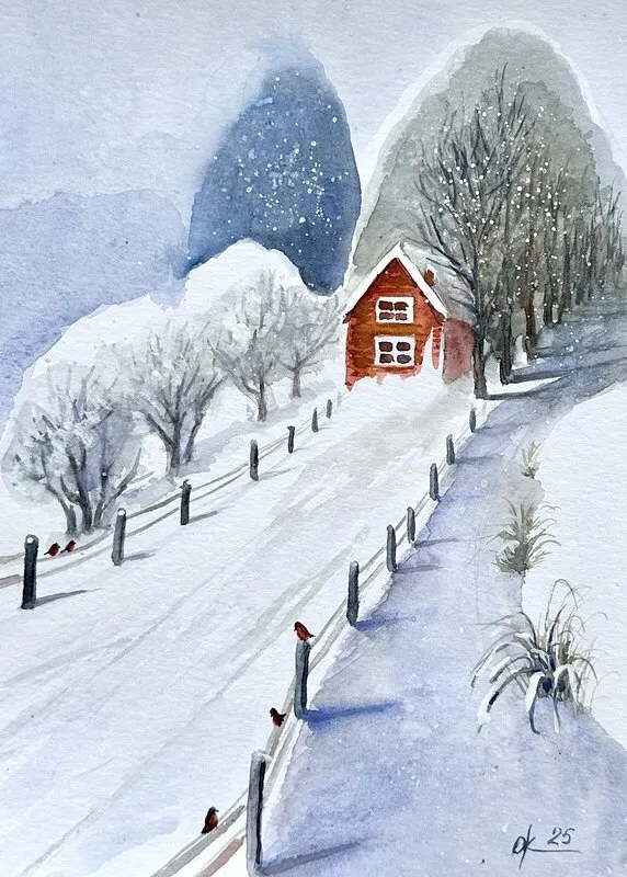 Akvarell Vägen hem av Olga Kharyakova