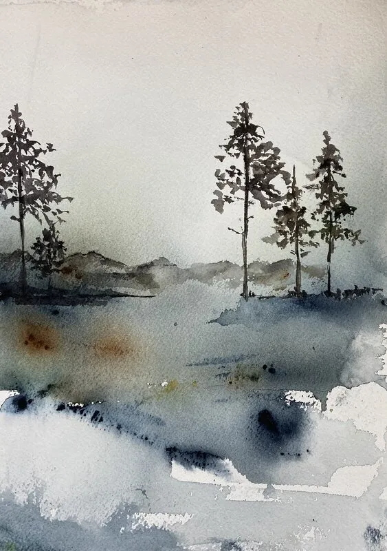 Akvarell TRANQUIL FOREST (inramad) av Rose-Marie Lyckebrant-Lindqvist