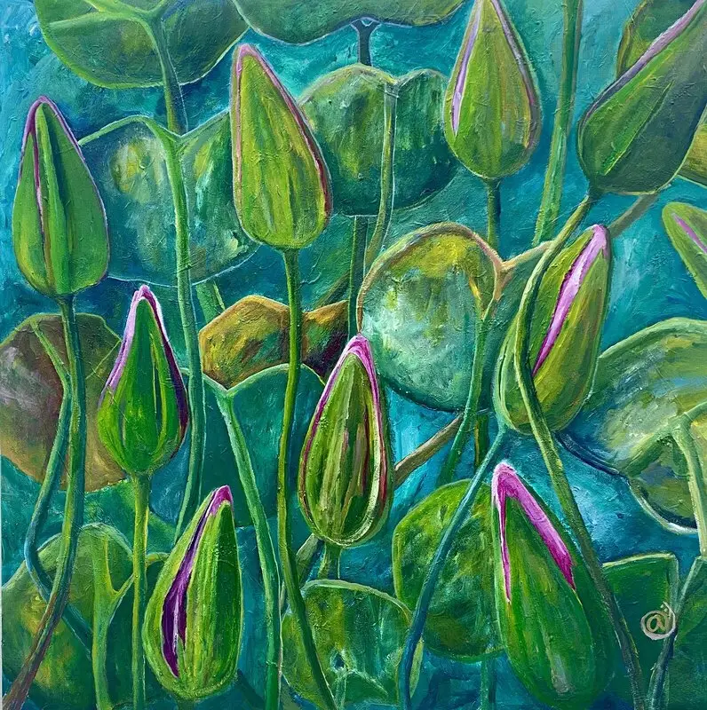 Akrylmålning Green Ocean av Annette Landin