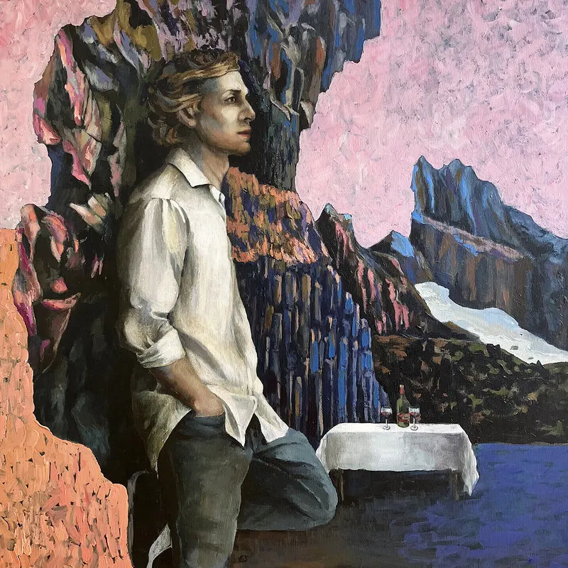 Akrylmålning Iceland, Black beach av Eva Salomonsson