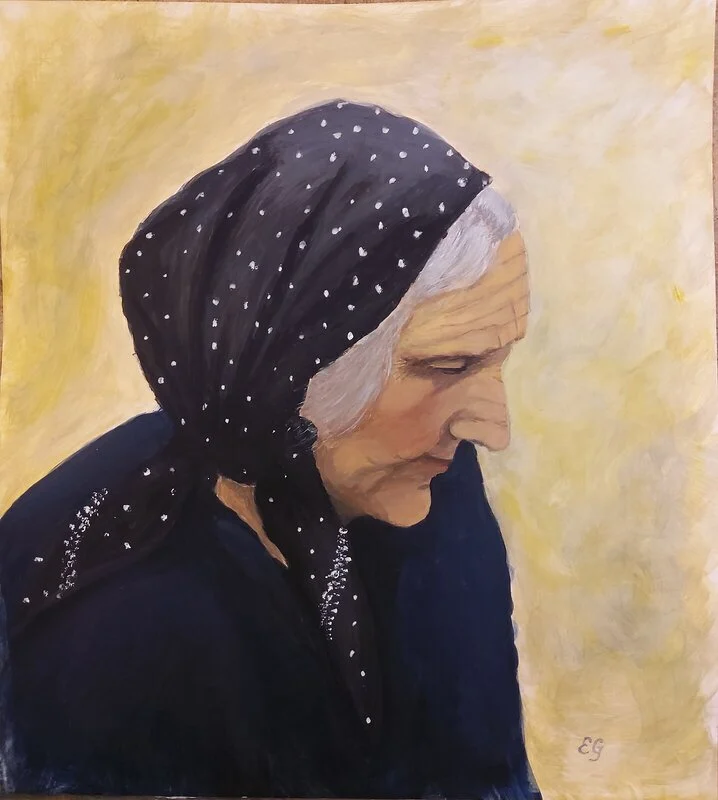 Akrylmålning Farmor av Eva Garami