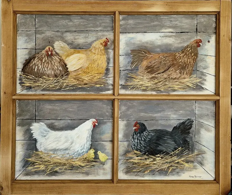 Akrylmålning Händelser i en hönsgård av Mona Reimer