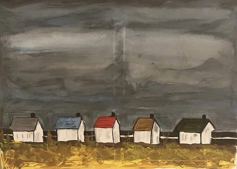 Akrylmålning Stugbyn av Gunilla Blomqvist