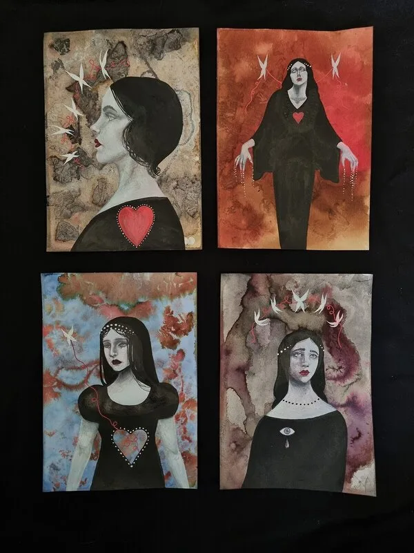 Akvarell Den röda tråden av Malin Knutsson