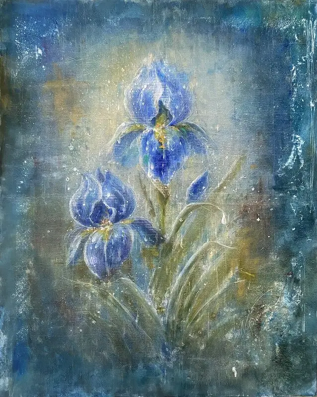 Oljemålning Irisar i regn. Modern impressionism av Natalia Pettersson