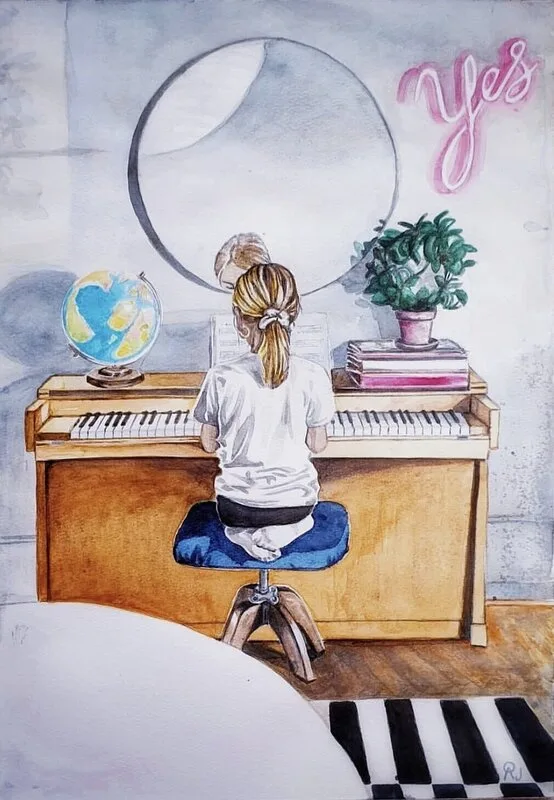 Akvarell Piano av Åsa Cecilia Johansson