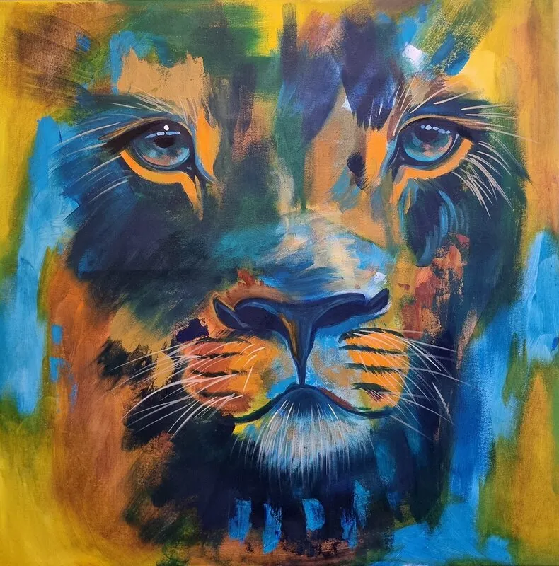 Oljemålning Abstract lion av Annika Blomberg