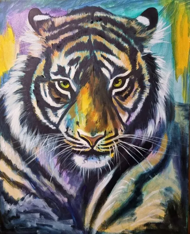 Oljemålning Tiger⁸ av Annika Blomberg