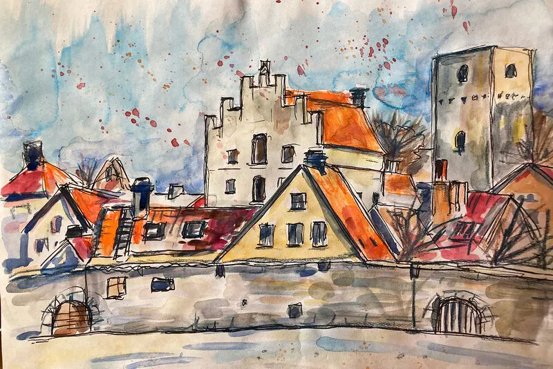 Akvarell Almedalen. Vinter av Olesia Volkova