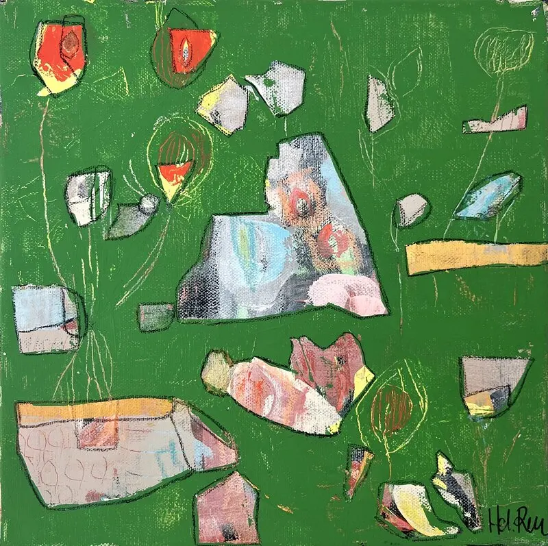 Akrylmålning The little green av Helena Renström