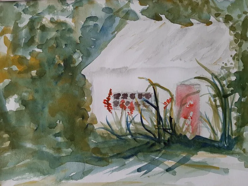 Akvarell Övergivet hus/Abadoned house av Sonja Svensson