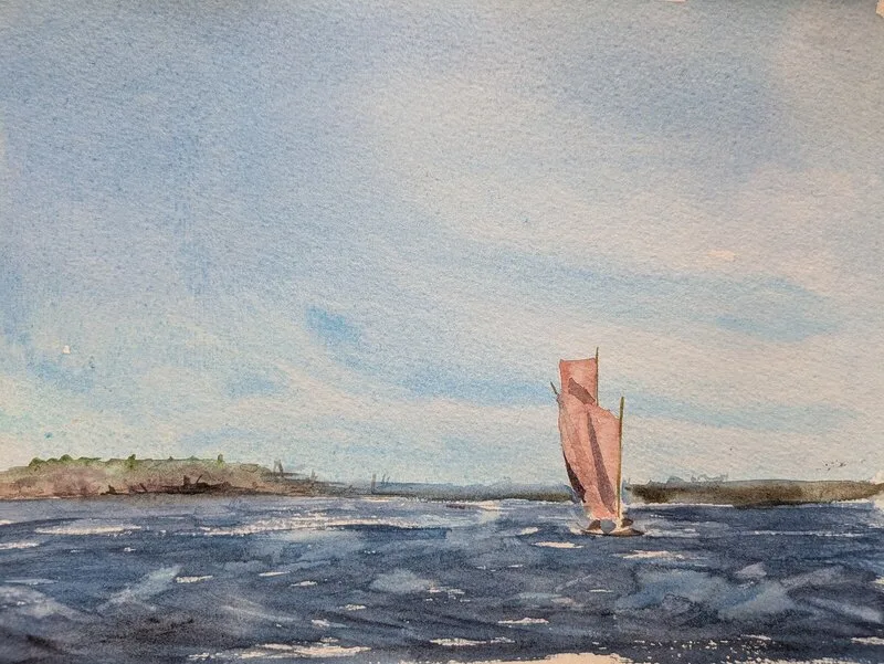 Akvarell Postrodd till Åland av Fritjof Karlsson