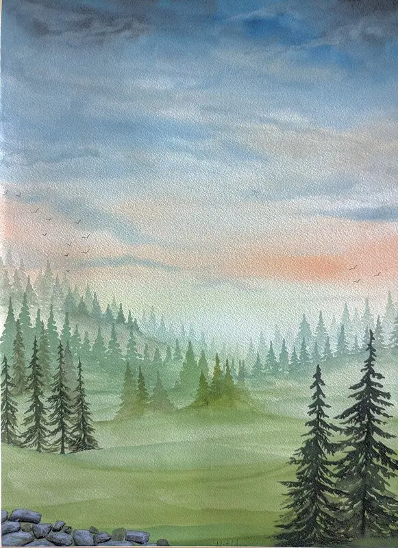 Akvarell Skogen av Matilda Franzén